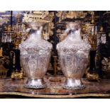 A MASSIVE PAIR OF SILVER VASES, PROBABLY ITALIAN, 1960'S