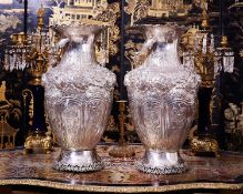 A MASSIVE PAIR OF SILVER VASES, PROBABLY ITALIAN, 1960'S