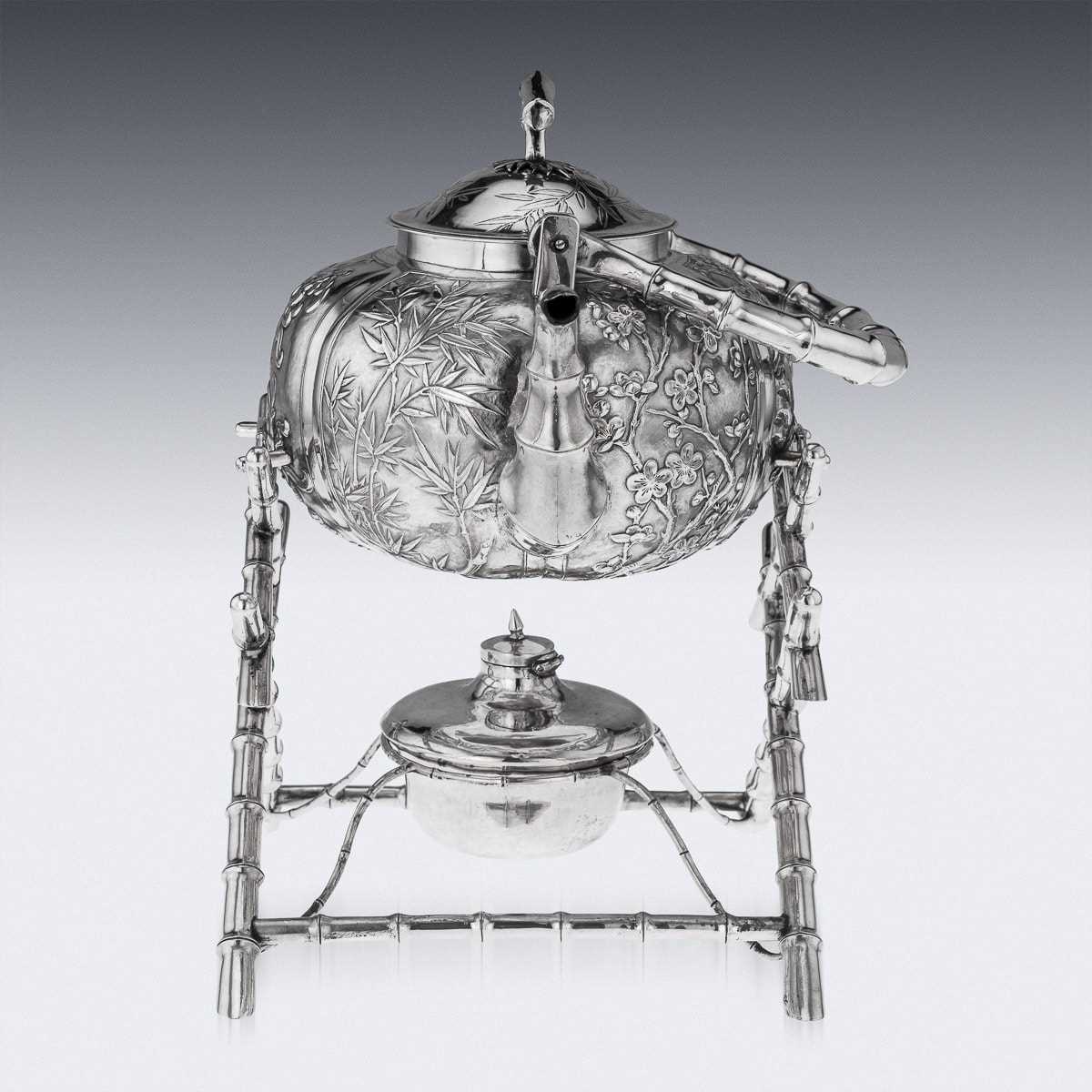 AN EARLY 20TH CENTURY CHINESE EXPORT SILVER KETTLE ON STAND, SUN SHING, C. 1900 - Image 16 of 28