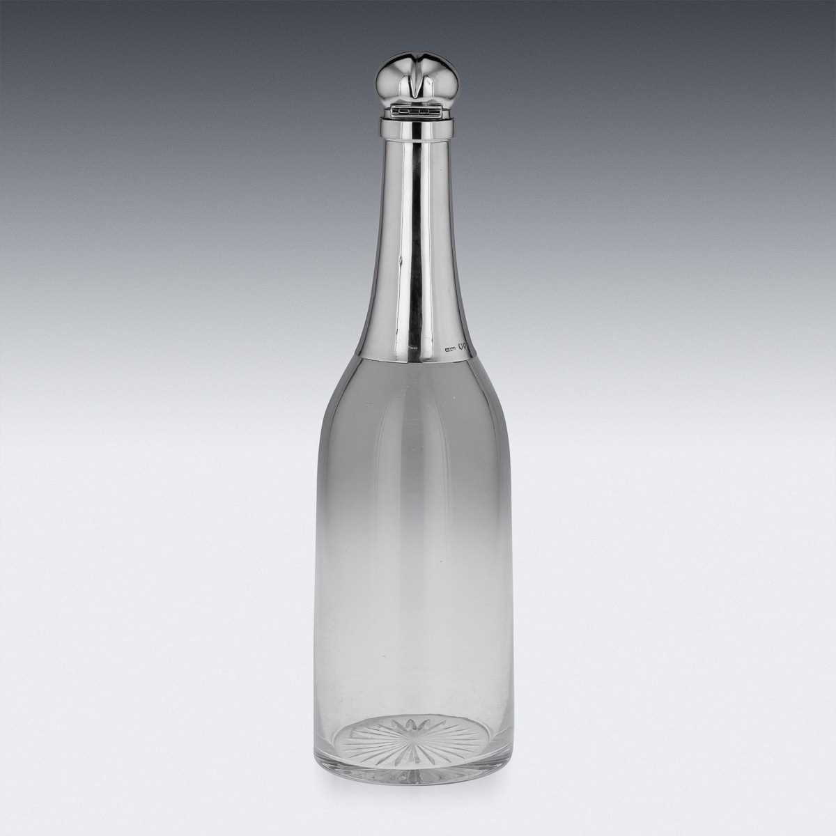 A 19TH CENTURY STERLING SILVER AND GLASS 'CHAMPAGNE BOTTLE' DECANTER C. 1895 - Image 5 of 14