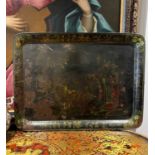 A REGENCY CHINOISERIE DECORATED AND LACQUERED TRAY