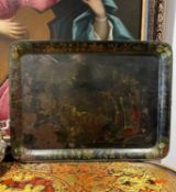 A REGENCY CHINOISERIE DECORATED AND LACQUERED TRAY