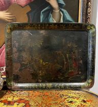 A REGENCY CHINOISERIE DECORATED AND LACQUERED TRAY