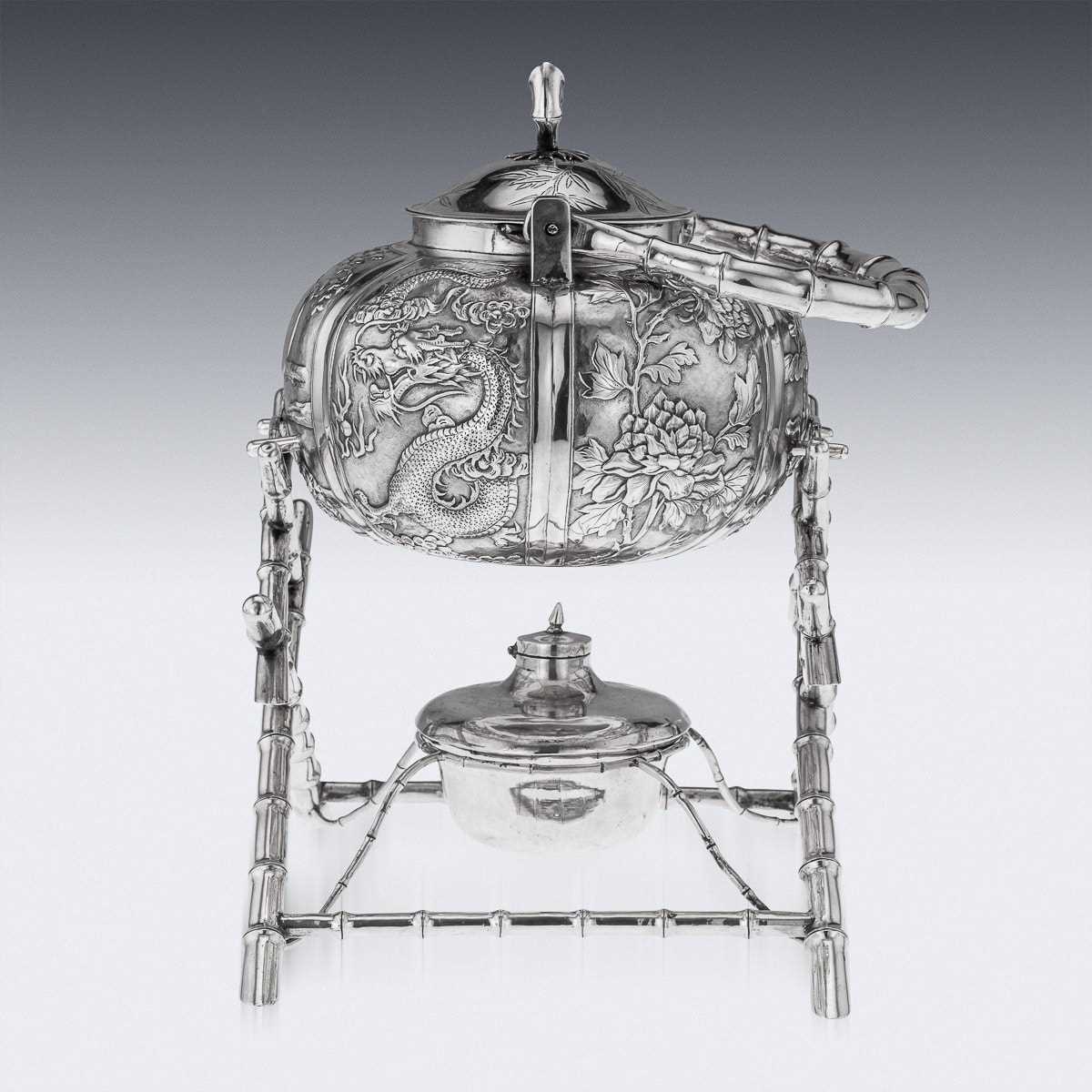 AN EARLY 20TH CENTURY CHINESE EXPORT SILVER KETTLE ON STAND, SUN SHING, C. 1900 - Image 4 of 28