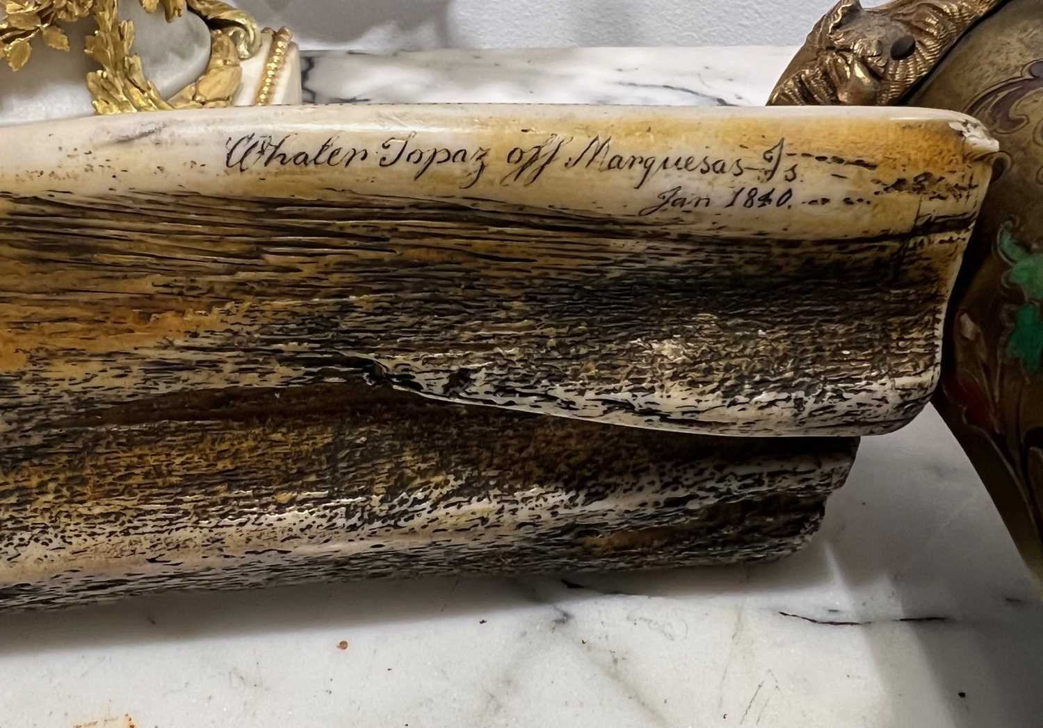 A COMMEMORATIVE RESIN SCRIMSHAW WHALE RIB FOR THE TOPAZ WHALER 1840 - Image 2 of 4