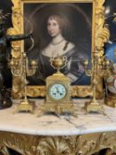 A LATE 19TH CENTURY FRENCH GILT BRONZE CLOCK GARNITURE