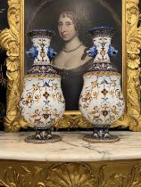 A PAIR OF LATE 19TH CENTURY FRENCH FAIENCE VASES BY GIEN