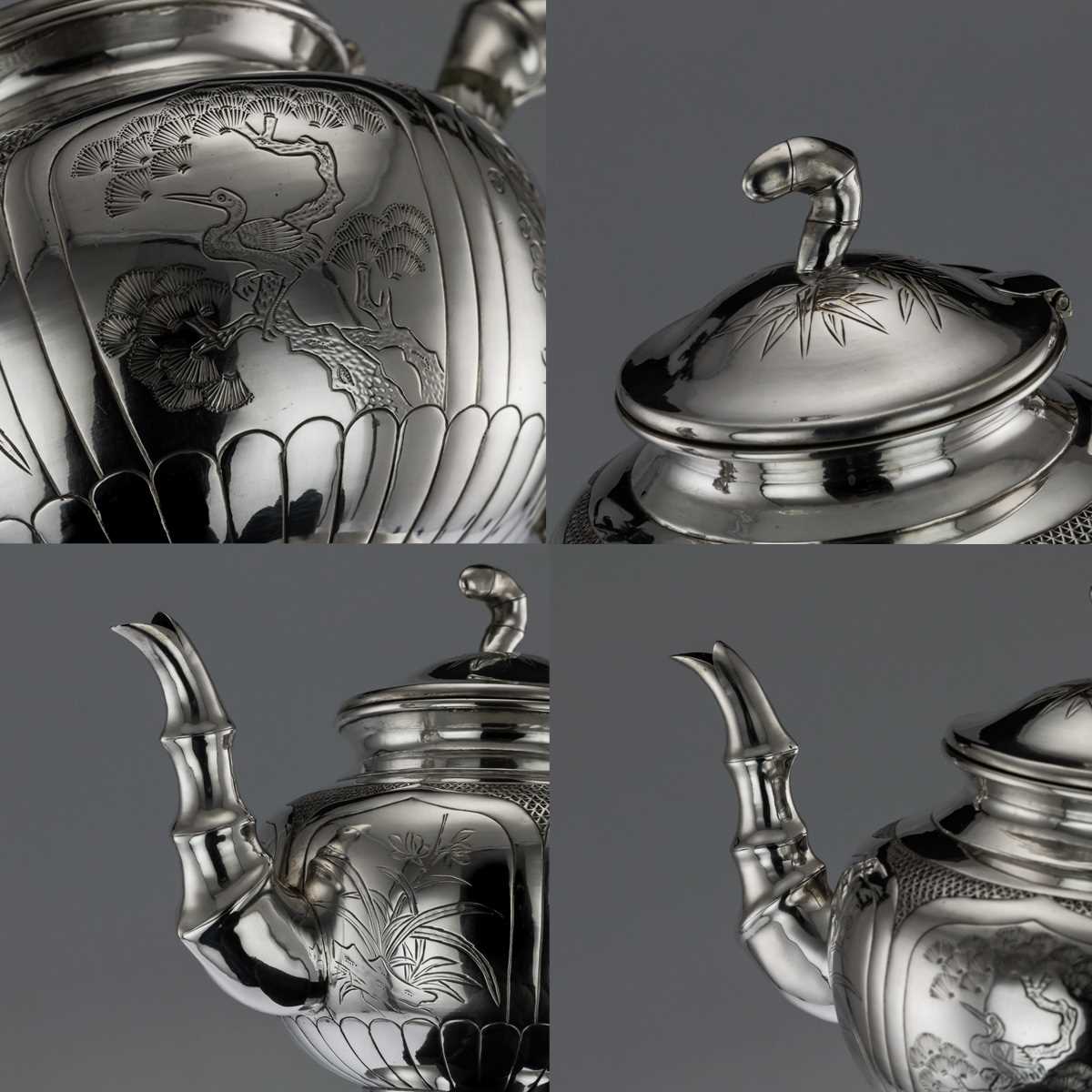 AN EARLY 20TH CENTURY CHINESE SOLID SILVER THREE PIECE TEA SET ON TRAY C. 1910 - Image 11 of 12