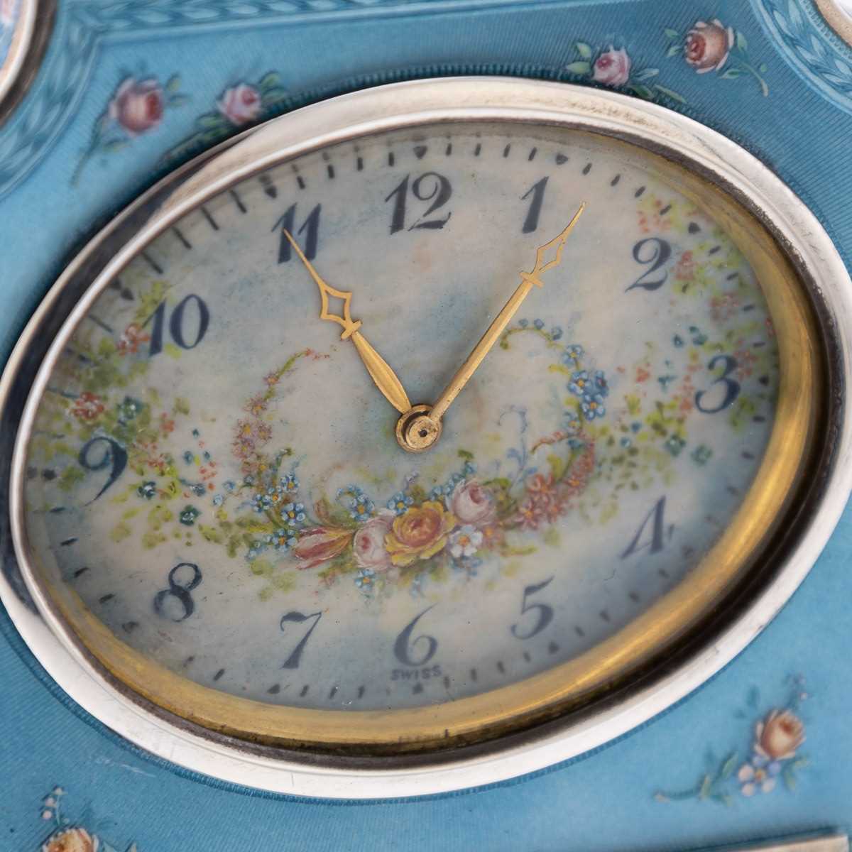 A FINE EARLY 20TH CENTURY SWISS SOLID SILVER AND GUILLOCHE ENAMEL TRAVEL CLOCK IN DISPLAY CASE - Image 15 of 62