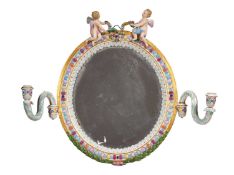 MEISSEN: A 19TH CENTURY PORCELAIN FIGURAL WALL MIRROR OR GIRANDOLE