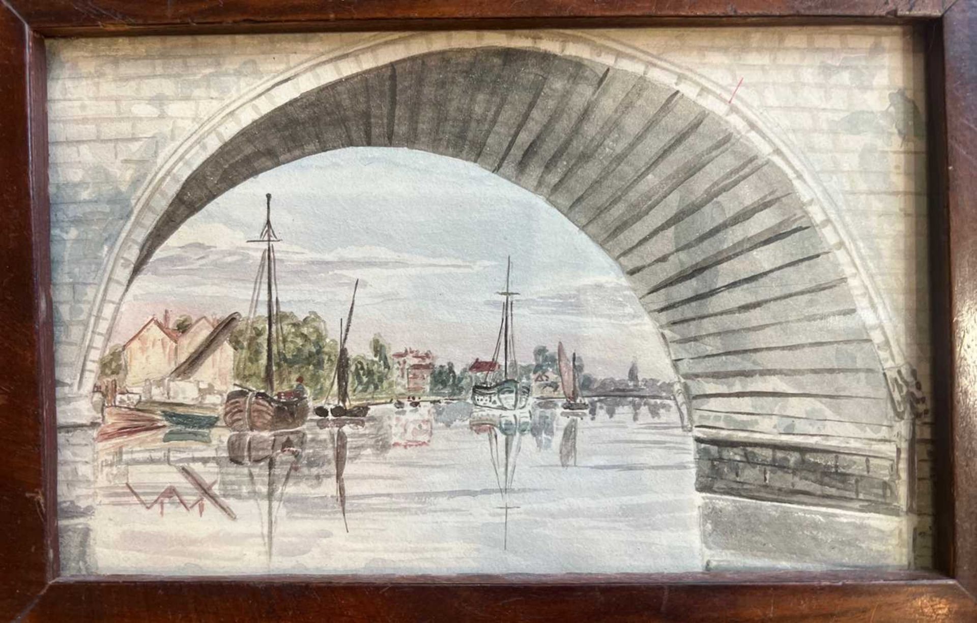 TWO 19TH CENTURY MARITIME WATERCOLOURS IN WALNUT FRAMES - Image 2 of 3