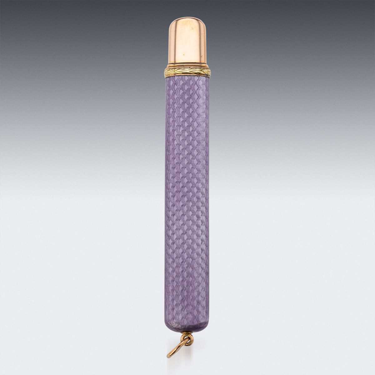 FABERGE: AN EARLY 20TH CENTURY GOLD MOUNTED ENAMEL PENCIL, ALDER, C. 1910 - Image 2 of 10