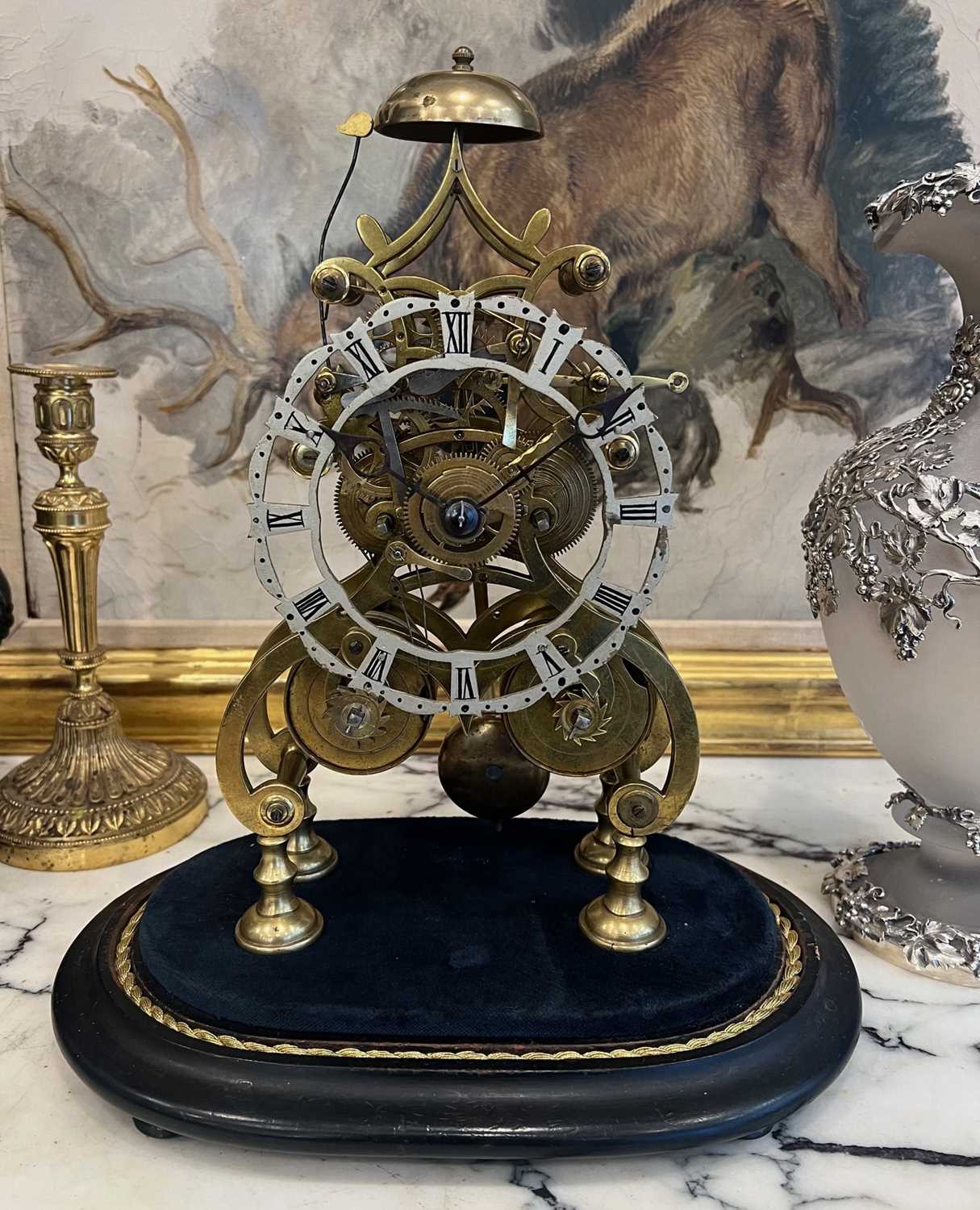 A 19TH CENTURY DOUBLE FUSEE CHIMING SKELETON CLOCK - Bild 2 aus 7