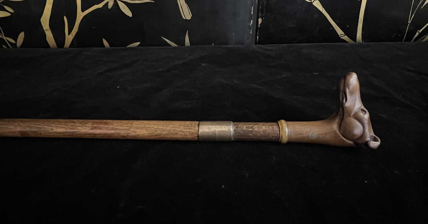 A RARE LATE 18TH / EARLY 19TH CENTURY SWORD STICK WITH HOUND HANDLE