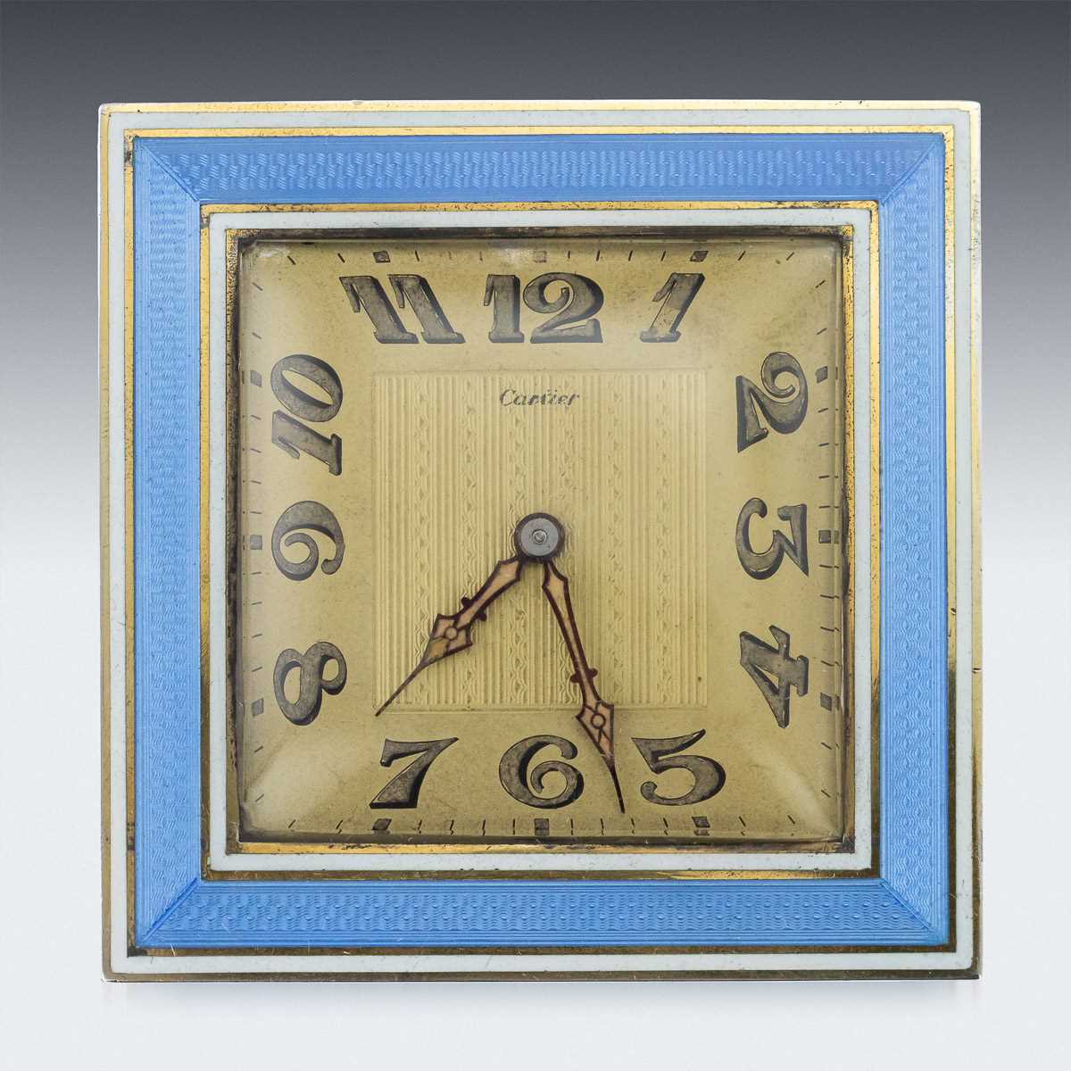 CARTIER: A 1940'S SILVER PLATED AND ENAMELLED DESK CLOCK - Image 2 of 11
