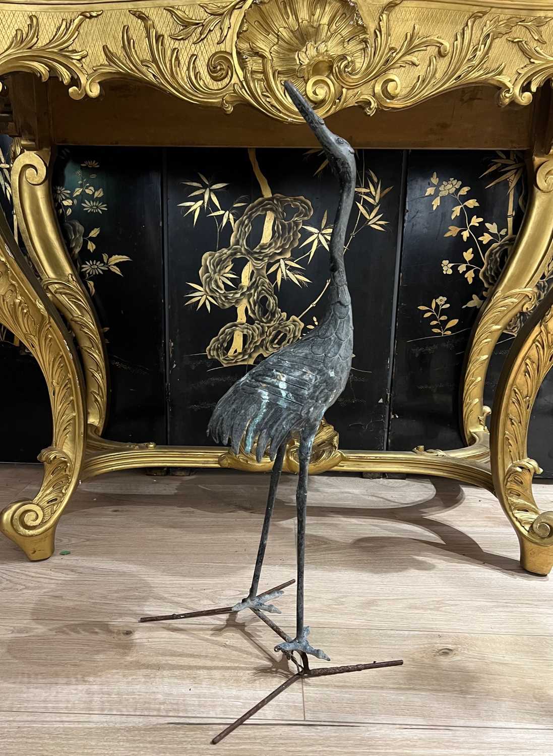 A MEIJI PERIOD LIFE SIZE BRONZE MODEL OF A RED-CROWNED CRANE - Image 3 of 3