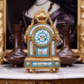 A FINE 19TH CENTURY FRENCH GILT BRONZE AND PORCELAIN MOUNTED MANTEL CLOCK