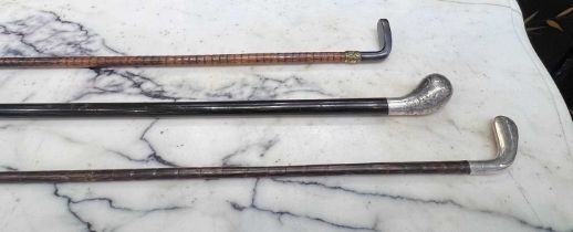 THREE LATE 19TH / EARLY 20TH CENTURY GOLF RELATED WALKING CANES