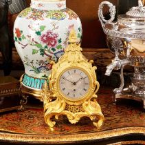 A FINE 1840'S ENGLISH GILT BRONZE MANTEL CLOCK BY HENRY BLUNDELL, LONDON