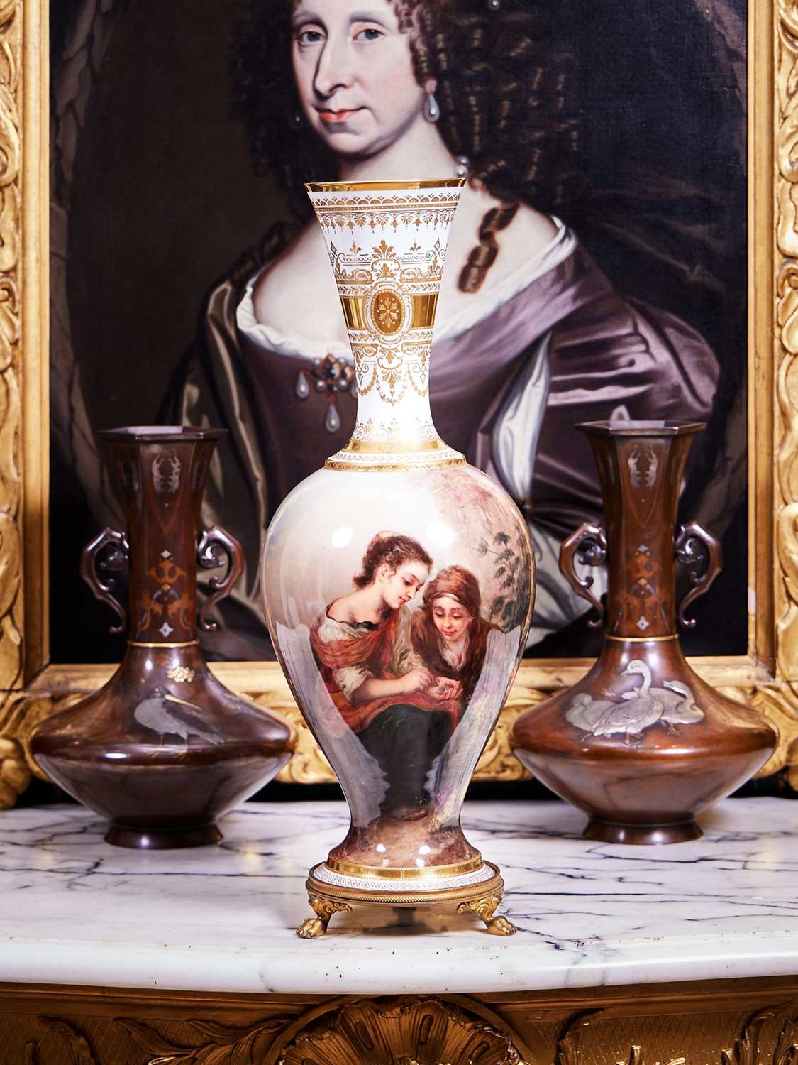 A FINE 19TH CENTURY ROYAL VIENNA PORCELAIN AND ORMOLU MOUNTED VASE 'THE FRUIT SELLER'