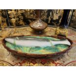 A GEORGE JONES VICTORIAN MAJOLICA SALMON TUREEN CIRCA 1870