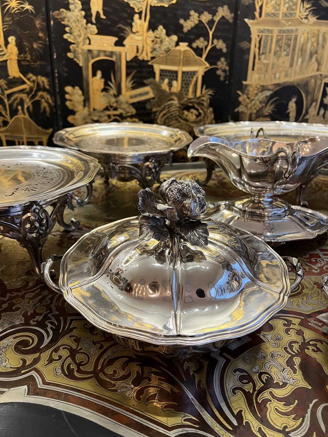 AN IMPRESSIVE 19TH CENTURY STERLING AND PLATED SILVER BOXED TABLE SUITE BY FROMENT MEURICE - Image 7 of 22