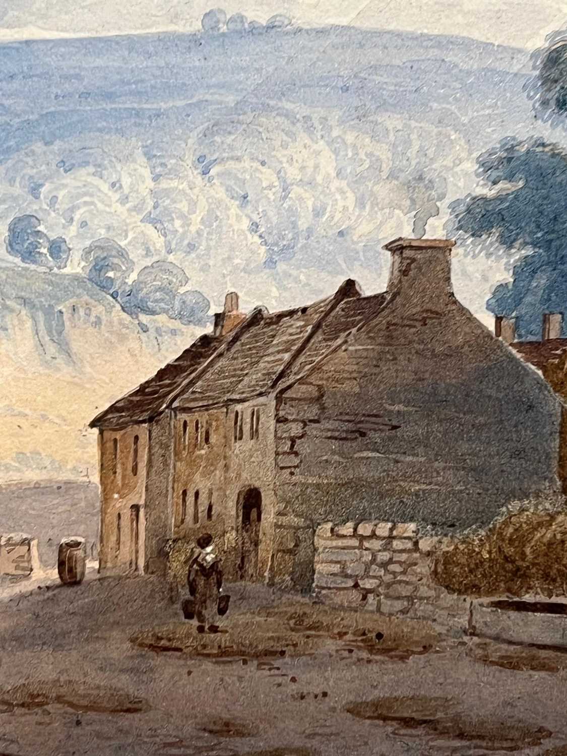 AN EARLY 19TH CENTURY WATERCOLOUR LANDSCAPE INSCRIBED TO MOUNT 'JOHN VARLEY' - Image 3 of 4