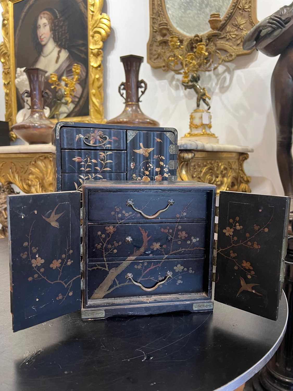 TWO LATE 19TH CENTURY JAPANESE LACQUERED AND GILT DECORATED MINIATURE TABLE CABINETS - Image 4 of 6