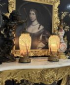 A PAIR OF LATE 19TH / EARLY 20TH CENTURY FRENCH ART GLASS LAMPS