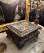 AN 18TH / 19TH CENTURY SILVER, SILVER GILT AND PAINTED TABLE CASKET