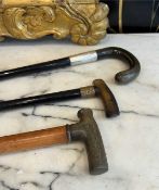 THREE LATE 19TH / EARLY 20TH CENTURY RHINOCEROS HORN HANDLED WALKING CANES