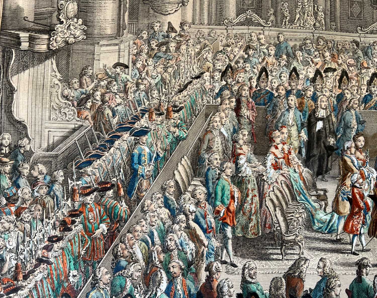 AN 18TH CENTURY HAND COLOURED ENGRAVING DEPICTING THE MARRIAGE OF PRINCE VAN NASSAU WEILBURG - Image 6 of 6