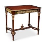 A FINE LATE 19TH CENTURY FRENCH PARQUETRY, KINGWOOD AND ORMOLU MOUNTED TABLE IN THE STYLE OF LINKE