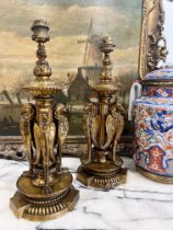 A PAIR OF 19TH CENTURY GILT BRONZE LAMP BASES