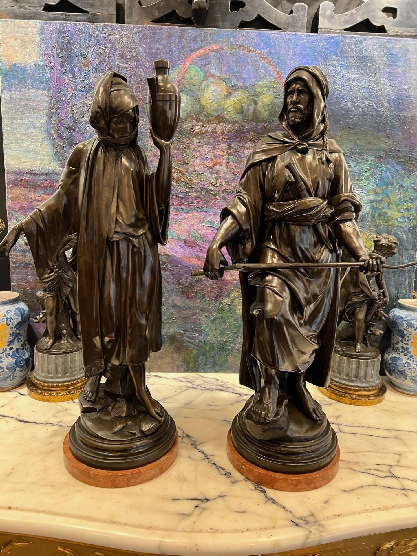 A LARGE PAIR OF LATE 19TH CENTURY FIGURES OF AN ARAB AND MAIDEN - Image 2 of 6
