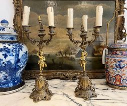 A PAIR OF LATE 19TH CENTURY FRENCH GILT BRONZE CANDELABRA