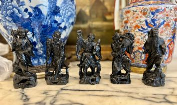 A SET OF FIVE CHINESE CARVED HARDSTONE FIGURES