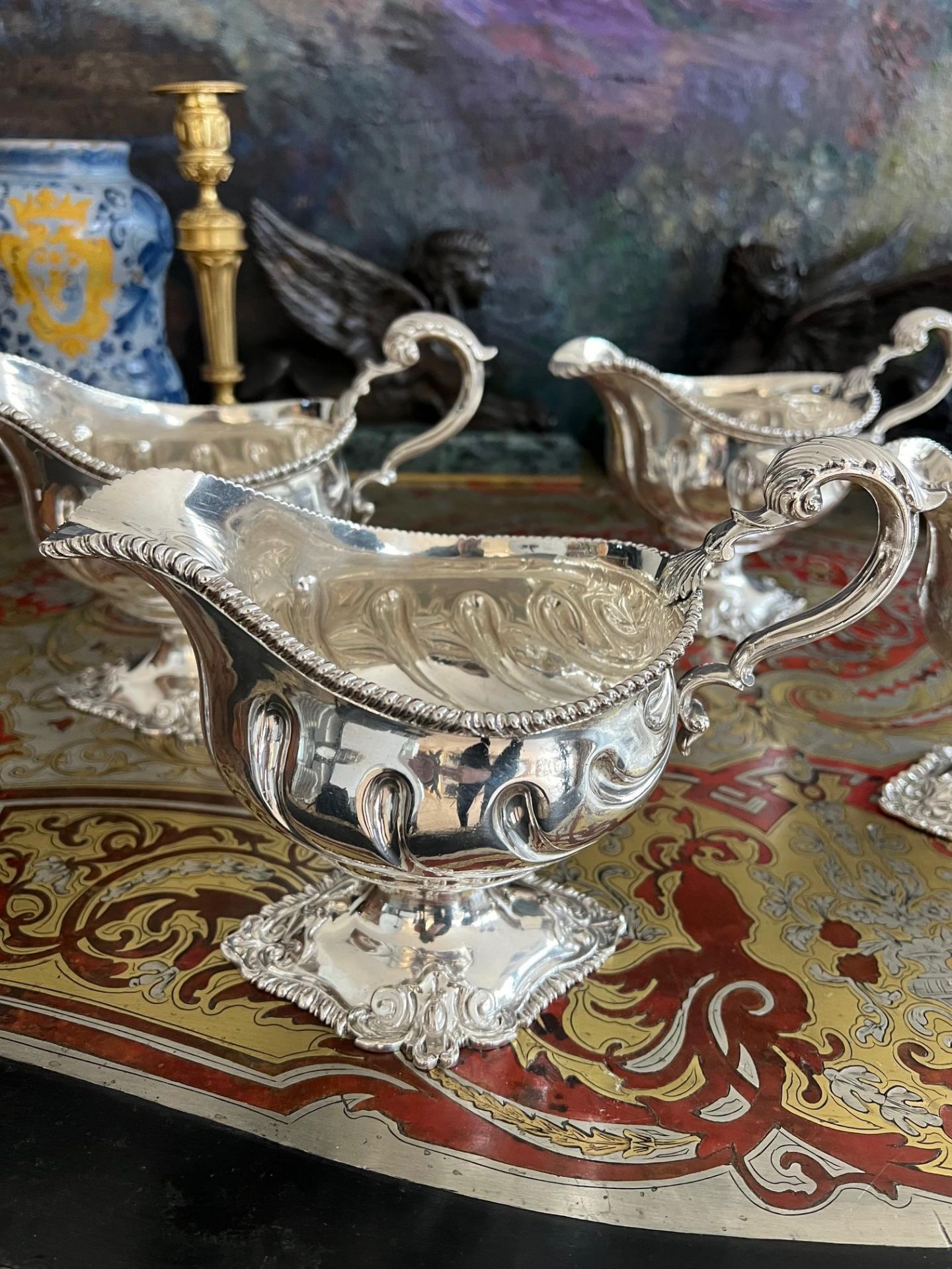 A SET OF FOUR 18TH CENTURY STERLING SILVER SAUCE BOATS, C. 1763 - Image 10 of 13