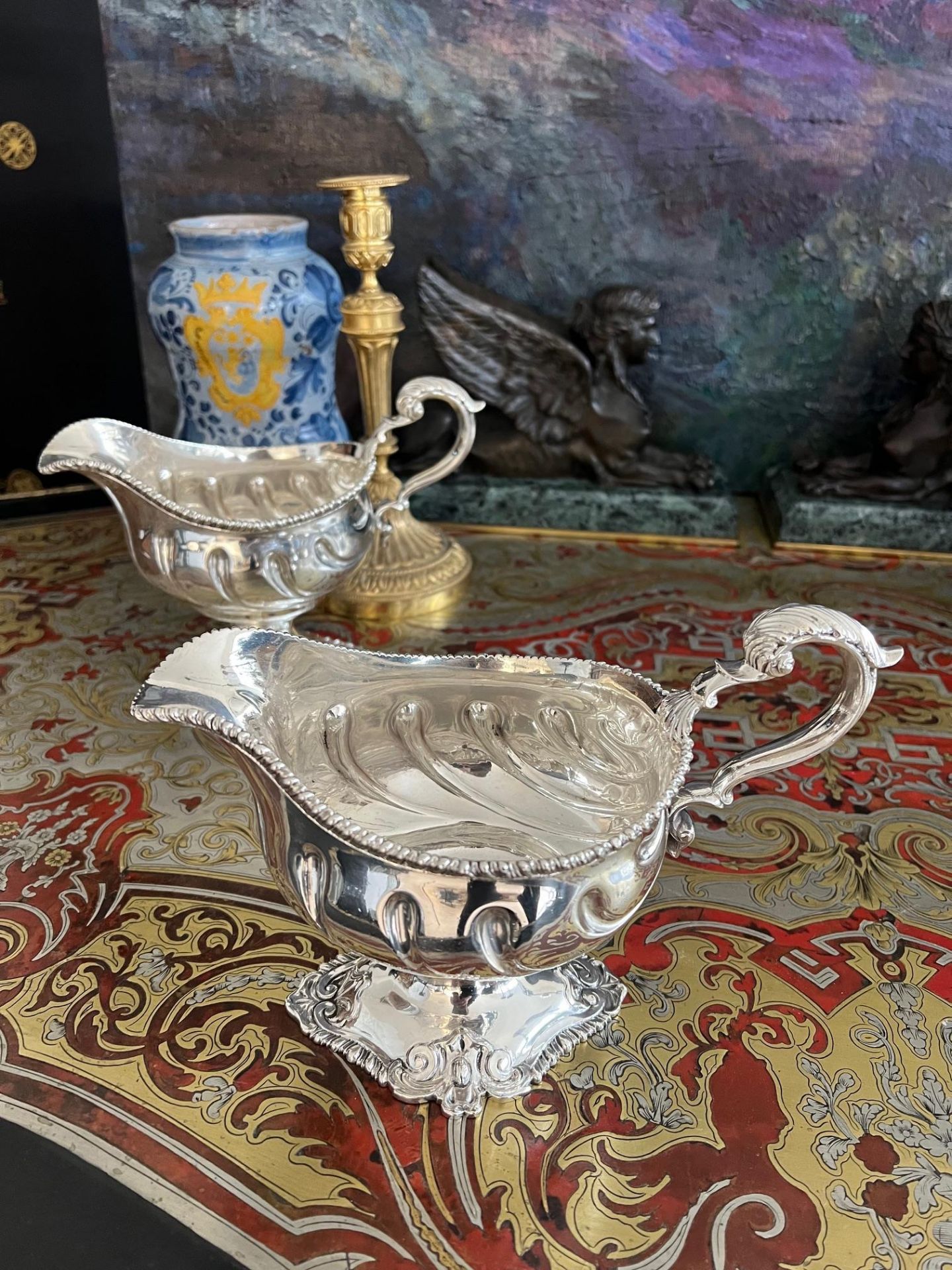 A SET OF FOUR 18TH CENTURY STERLING SILVER SAUCE BOATS, C. 1763 - Image 9 of 13