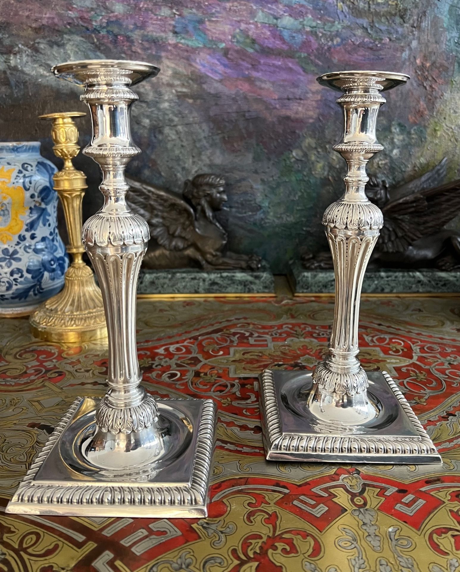 A FINE PAIR OF 18TH CENTURY STERLING SILVER CANDLESTICKS, LONDON, 1772 JOHN ARNELL - Image 2 of 9