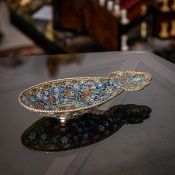 A 19TH CENTURY SOLID SILVER GILT & PLIQUE-A-JOUR ENAMEL KOVSH c.1890