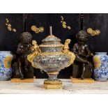 A FINE 19TH CENTURY VERDE ANTICO MARBLE AND ORMOLU MOUNTED URN AND COVER