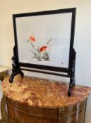 A VIETNAMESE EMBROIDERED TABLE SCREEN DEPICTING GOLDFISH