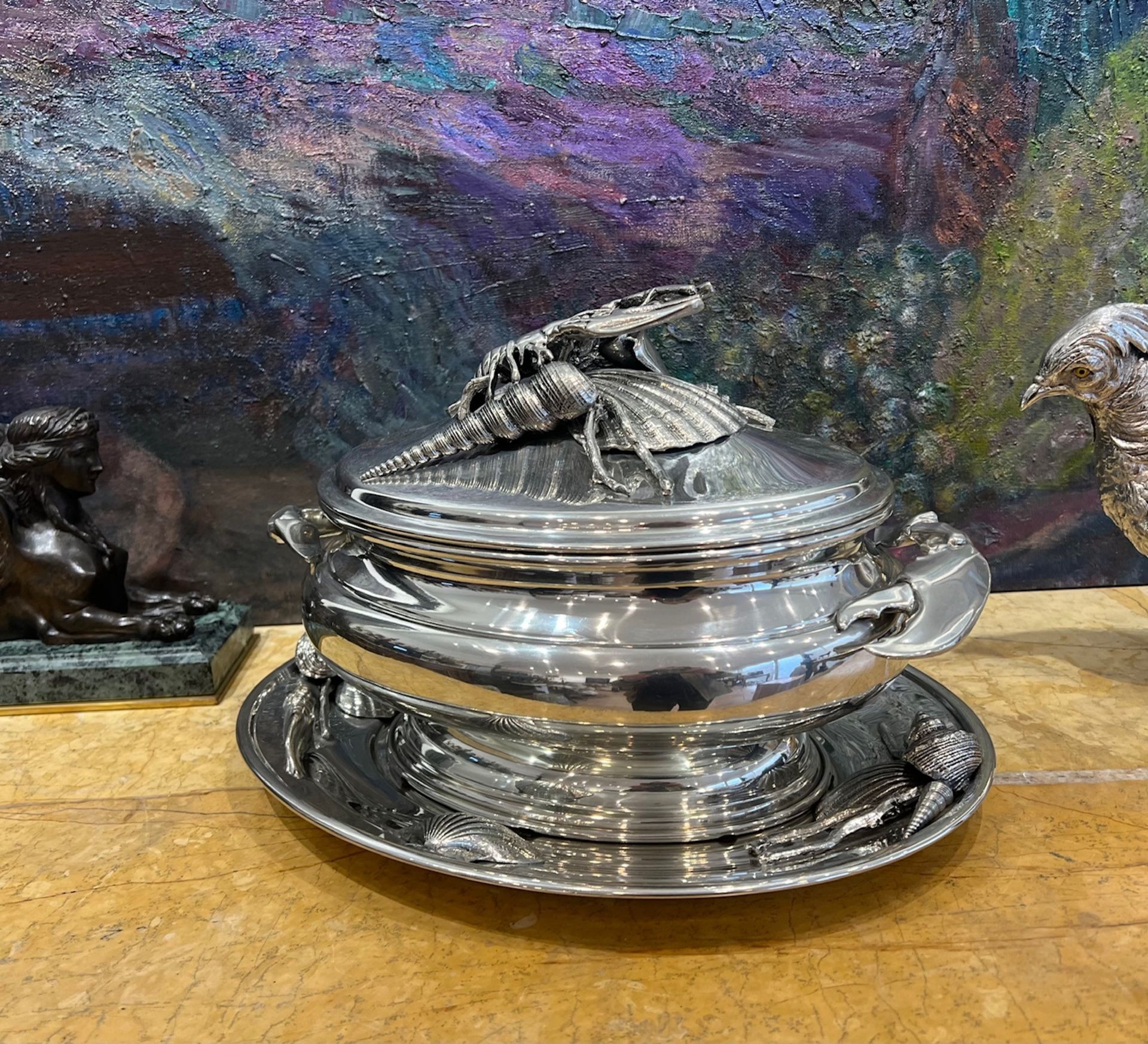 A LARGE ITALIAN SILVER PLATED SOUP TUREEN IN THE STYLE OF BUCCELLATI - Image 8 of 11