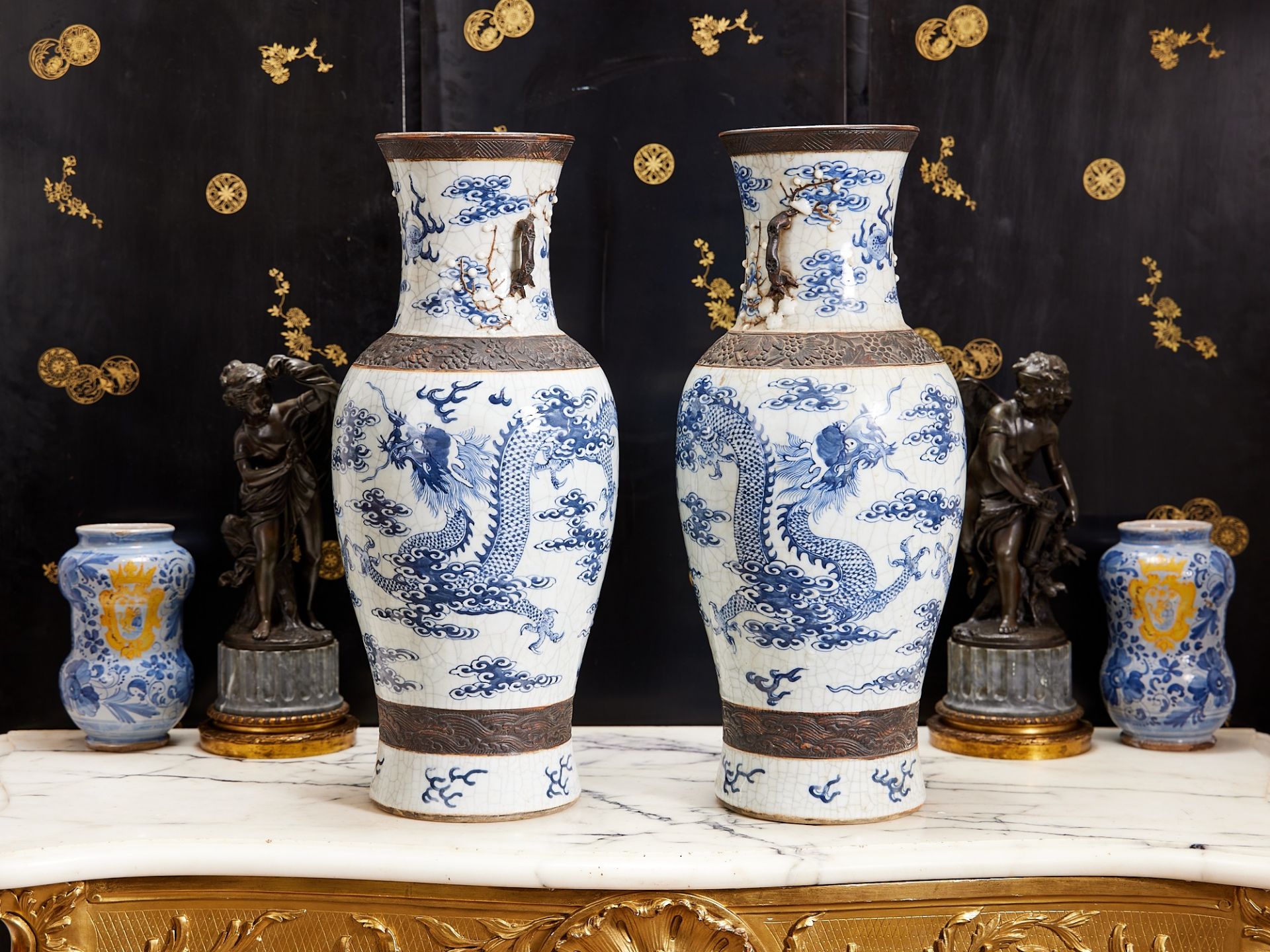 A LARGE PAIR OF 19TH CENTURY CHINESE CRACKLE WARE PORCELAIN VASES