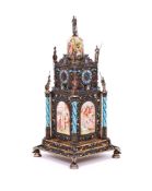 A MASSIVE SILVER AND ENAMEL CLOCK ATTRIBUTED TO HERMANN BOEHM, VIENNA, CIRCA 1890