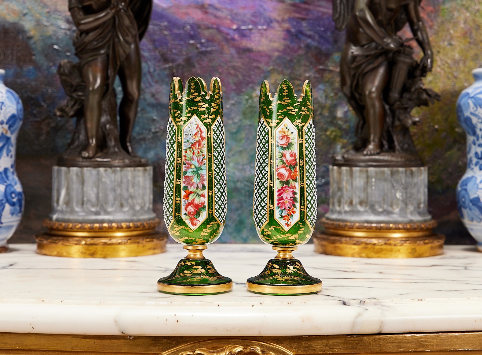A PAIR OF 19TH CENTURY BOHEMIAN FLASHED GLASS VASES FOR THE PERSIAN MARKET - Image 2 of 2