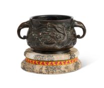 A CHINESE BRONZE ELEPHANT HANDLED CENSER