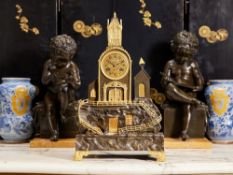 A RARE EARLY 19TH CENTURY FRENCH BRONZE AUTOMATA CLOCK OF A WATERMILL