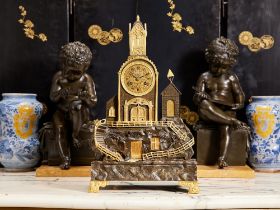 A RARE EARLY 19TH CENTURY FRENCH BRONZE AUTOMATA CLOCK OF A WATERMILL